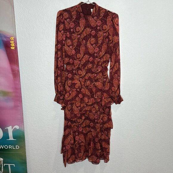 NWT Saloni Isa Ruffle Dress in Ruby Paisley Size 2 Revolve - Picture 2 of 14